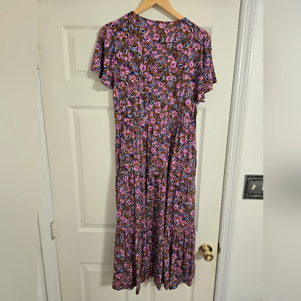 J. Crew Floral Pink , Brown And Blue Maxi Dress Size 12
